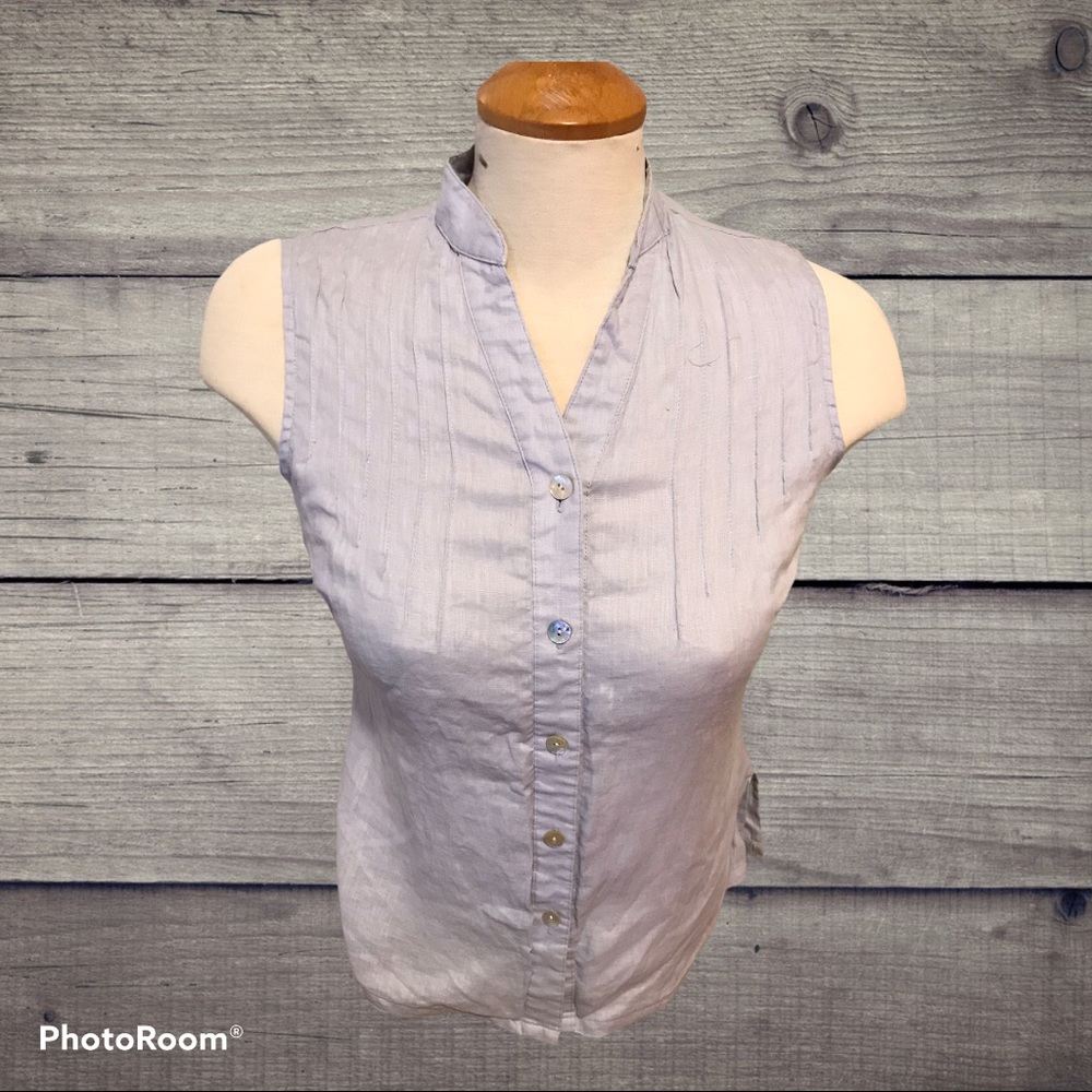 Sarah Spencer Blue Linen Sleeveless Blouse